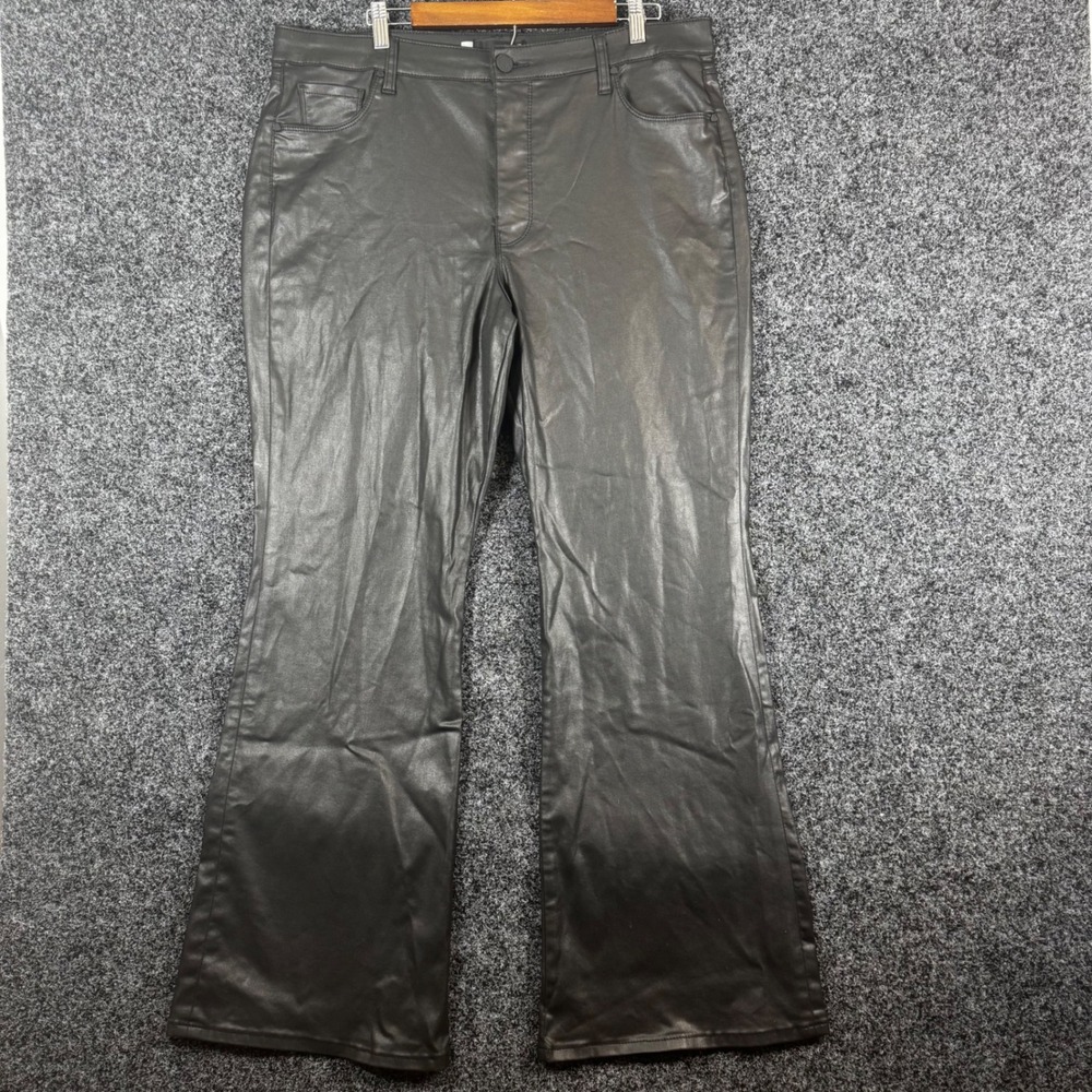 Kut from the Kloth Ana High Rise Fab Ab Flare Coated Black Pants 18W